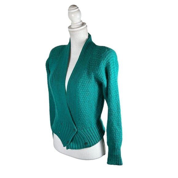 Vintage 80s Liz Claiborne Green Silk Cardigan Sweater - Picture 3 of 8